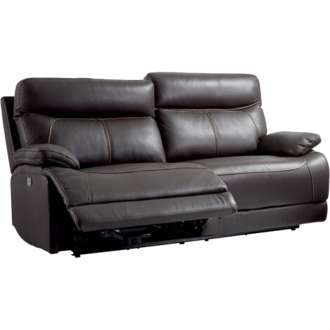 Altobuy – Canapé relax électrique 3 places cuir marron – Mécanisme relax électrique – Dimensions 194 x 155 x H90 cm – Assise en mousse polyuréthane