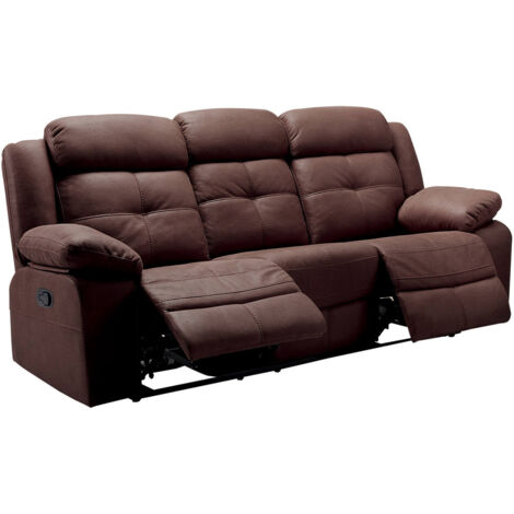 Altobuy – Canapé relax manuel 3 places chocolat – Revêtement tissu New Nobuck – Mécanisme relax intégré – Dimensions 217 x 90 x H104 cm