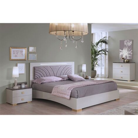 Altobuy – Chambre complète 140x190cm crème et bronze avec éclairage LED – Panneaux mélaminés – Ambiance chaleureuse et moderne