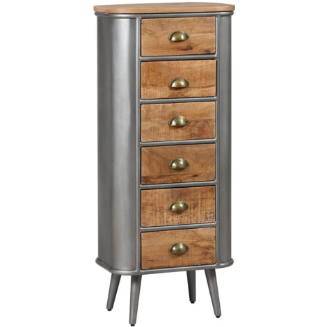 Altobuy – Chiffonnier 6 tiroirs en bois de palissandre et acier patiné – Dimensions 52x35xH122cm – Style industriel pour intérieur moderne