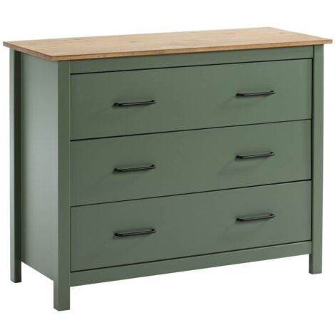 Altobuy – Commode 3 tiroirs en pin massif ciré vert – Dimensions 100x40x80cm – Style classique pour intérieur moderne