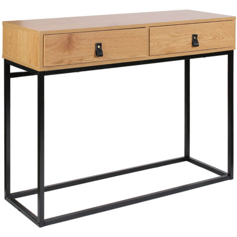 Altobuy – Console 2 tiroirs aspect bois et pieds métal – Dimensions 100 x 35 x H80,5 cm – Tiroirs montés sur rails pour rangement optimisé