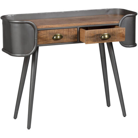 Altobuy – Console 2 tiroirs en palissandre et acier patiné – Dimensions 100x35x77cm – Style industriel pour intérieur moderne