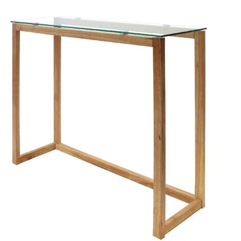 Altobuy – Console rectangulaire en bois massif hévéa – Plateau en verre trempé 8mm – Dimensions 100x32xH87cm – Design moderne élégant