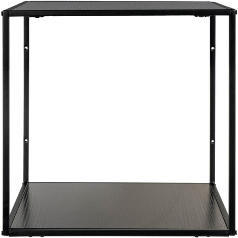 Altobuy – Étagère murale 2 plateaux en acier noir – Dimensions 36x36xH36 cm – Panneaux aspect bois – Fixation murale incluse