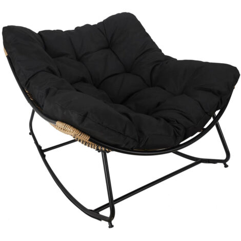 Altobuy – Fauteuil à bascule noir – Structure en acier – Assise en mousse polyuréthane – Dimensions 114x96xH73 cm – Résistant aux UV