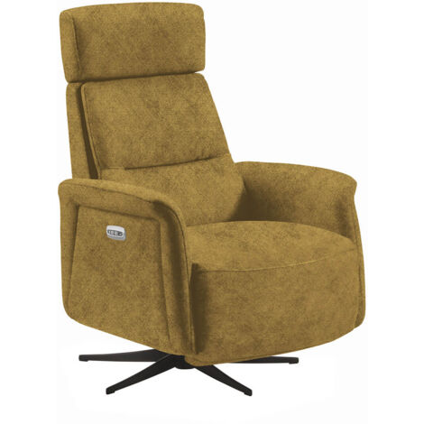 Altobuy – Fauteuil relax électrique en microfibre moutarde – Inclinaison 150° – Port USB – Structure bois massif – Rembourrage mousse 30 kg/m3