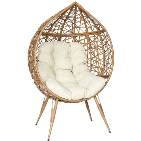 Altobuy – Fauteuil suspendu effet rotin – Assise capitonnée en polyester déperlant – Structure métal et polyéthylène – Usage extérieur avec traitements UV