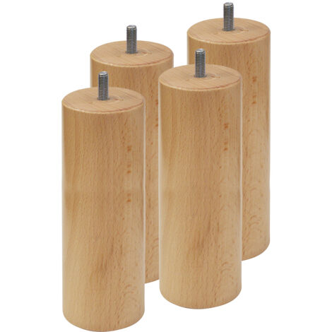 Altobuy – Jeu de 4 pieds 20 cm en hêtre massif – Finition vernis naturel – Compatible sommiers tapissiers – Ø6 cm pour stabilité optimale