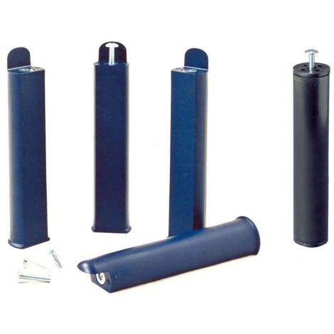 Altobuy – Jeu de 4 pieds 28 cm en polypropylène bleu nuit – Pied central noir pour cadre à lattes – Stabilité optimale pour sommier