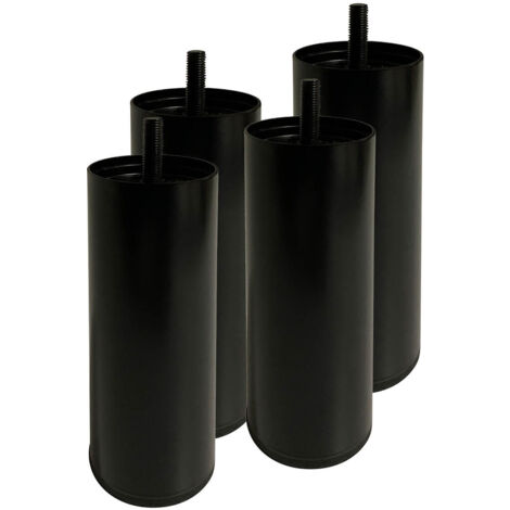 Altobuy – Jeu de 4 pieds métalliques 15 cm – Noir – Embouts plastiques anti-rayures – Pour sommier tapissier – Ø5 cm