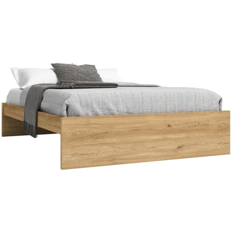 Altobuy – Lit adulte 140x190cm effet chêne – Structure en mélaminé – Dimensions 150,6 x 195,6 x H38,3 cm – Sommier non inclus