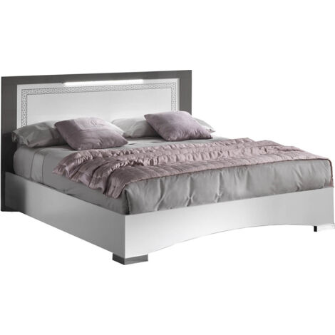 Altobuy – Lit adulte 140x190cm laqué blanc – Éclairage LED intégré – Tête de lit moderne – Panneaux de particules mélaminé