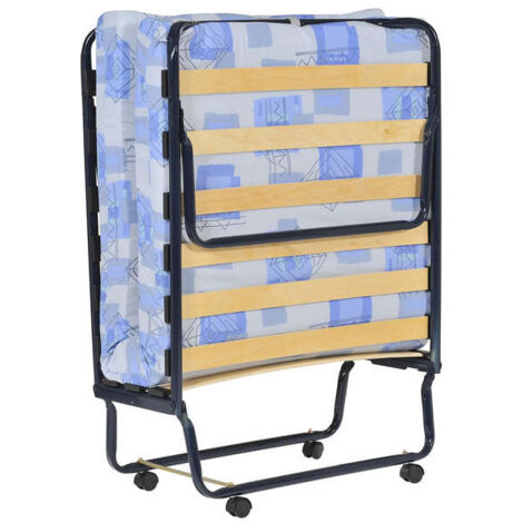 Altobuy – Lit pliant à roulettes 120x190 cm – Structure métal laqué bleu nuit – 4 roulettes pivotantes – Couchage confortable pour invités