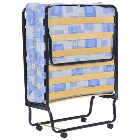 Altobuy – Lit pliant à roulettes 80x190cm – Structure métal laqué bleu nuit – 4 roulettes pivotantes – Couchage confortable pour invités