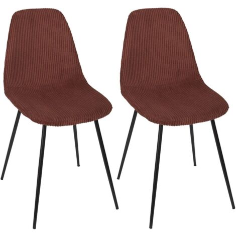 Altobuy – Lot de 2 chaises en velours côtelé terracotta – Dimensions 54x45xH85 cm – Hauteur d'assise 48 cm – Structure MDF et pieds métal noir