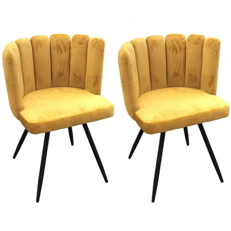 Altobuy – Lot de 2 chaises en velours jaune – Piétement métallique noir – Dimensions 52.5 x 50.5 x H80 cm – Hauteur d'assise 50 cm