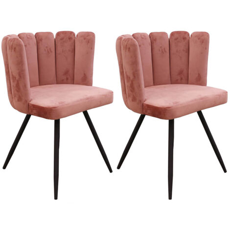 Altobuy – Lot de 2 chaises en velours rose – Assise confortable H50cm – Piétement métallique noir – Dimensions 52.5x50.5xH80cm