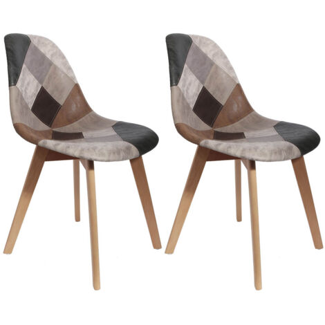 Altobuy – Lot de 2 chaises scandinaves aspect vieux cuir – Piétement en bois massif – Revêtement doux – Dimensions 46x55xH85cm – Hauteur d'assise 49cm