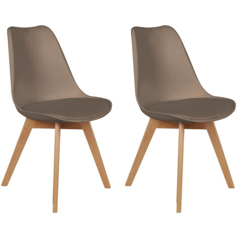Altobuy – Lot de 2 chaises scandinaves taupe – Assise rembourrée en simili cuir – Piétement en bois massif – Dimensions 48 x 51 x H82,5 cm
