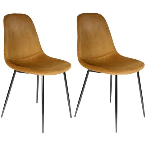 Altobuy – Lot de 2 chaises velours côtelé jaune moutarde – Piétement métallique noir – Dimensions 44 x 54 x H85 cm – Hauteur d'assise 46 cm