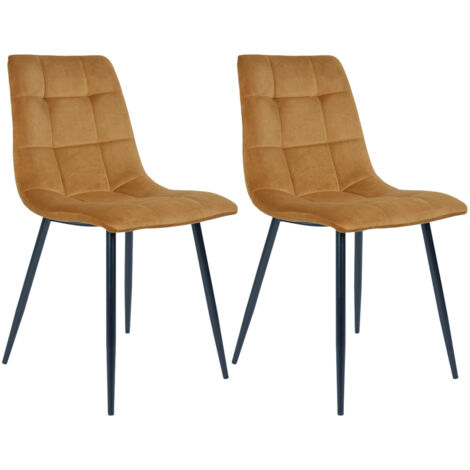 Altobuy – Lot de 2 chaises velours jaune – Piétement acier noir – Hauteur d'assise 50 cm – Dimensions 55x44xH86 cm