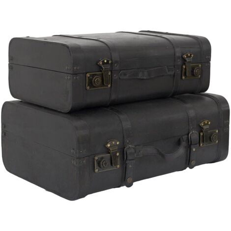 Altobuy – Lot de 2 malles de rangement vintage simili cuir – Dimensions grande malle 53x38xH20cm – Dimensions petite malle 48x31xH16,5cm