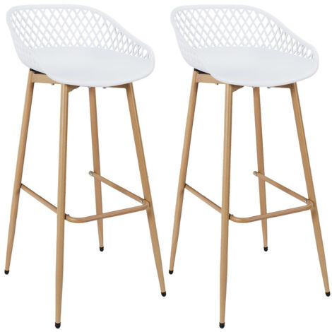 Altobuy – Lot de 2 tabourets de bar blancs – Piétement métal – Coque polypropylène – Hauteur d'assise 76 cm – Dimensions 45,5 x 47,6 x H88 cm