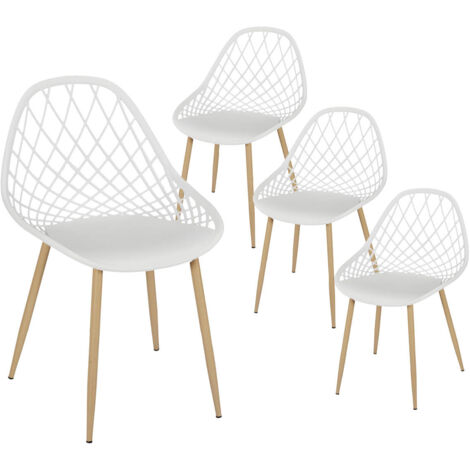 Altobuy – Lot de 4 chaises blanches – Coque arrondie en polypropylène – Piétement fer aspect bois – Hauteur d'assise 45 cm – Dimensions 57x51,2x80,2 cm