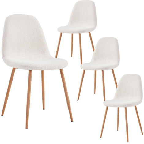 Altobuy – Lot de 4 chaises blanches en tissu bouclettes – Structure en contreplaqué et métal – Hauteur d'assise 47cm – Dimensions 50x44xH86cm