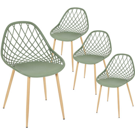 Altobuy – Lot de 4 chaises vertes coque arrondie – Piétement en fer aspect bois – Assise polypropylène – Hauteur d'assise 45 cm – Dimensions 57x51,2x80,2 cm