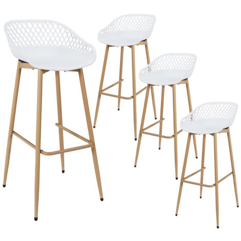 Altobuy – Lot de 4 tabourets de bar blancs – Piétement métal – Coque polypropylène – Hauteur d'assise 76 cm – Dimensions 45,5 x 47,6 x H88 cm