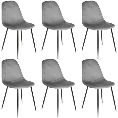 Altobuy – Lot de 6 chaises velours côtelé gris foncé – Piétement métallique noir – Hauteur d'assise 46 cm – Dimensions 54 x 44 x H85 cm
