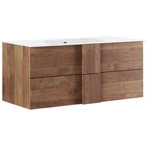Altobuy – Meuble double vasque suspendu 101cm – 2 tiroirs – Panneaux haute densité aspect bois – Vasque en céramique – Finition Mercure