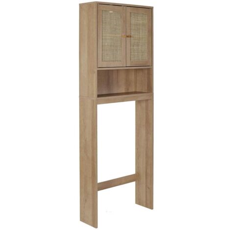 Altobuy – Meuble pour toilettes 2 portes effet bois – Façades en rotin – Dimensions 60 x 20 x H166 cm – Rangement élégant et optimisé