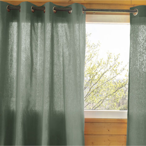 Altobuy – Rideau 140x260cm en coton coloris romarin – 8 œillets inox – Densité 185g/m² – Lavable à 30°C