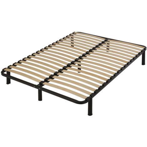Altobuy – Sommier démontable 140x190 cm – 2x18 lattes en bouleau multiplis – Structure en métal laqué époxy noir – Coins arrondis pour sécurité