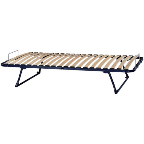 Altobuy – Sommier gigogne 70x190 cm – 20 lattes en bouleau – Structure métal laqué époxy – Pliant avec roulettes pour rangement facile