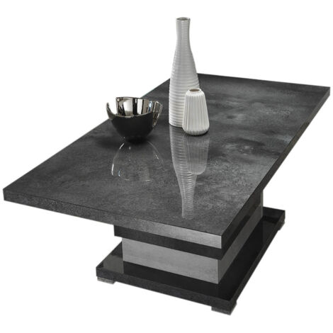 Altobuy – Table basse fixe 120x65cm – Pied central en acier chromé – Finition mélaminée effet béton gris – Design élégant fabriqué en Italie