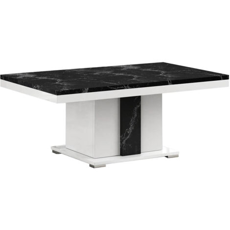 Altobuy – Table basse fixe 120x65xH45 cm – Pied central blanc – Revêtement imitation marbre noir – Design italien chic