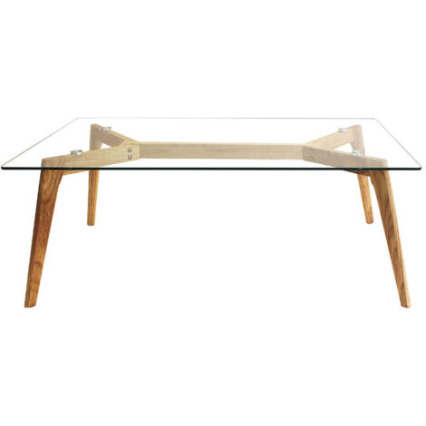 Altobuy – Table basse rectangulaire en verre trempé 8mm – Piétement en hévéa massif – Dimensions 110x60xH45cm – Design moderne pour salon