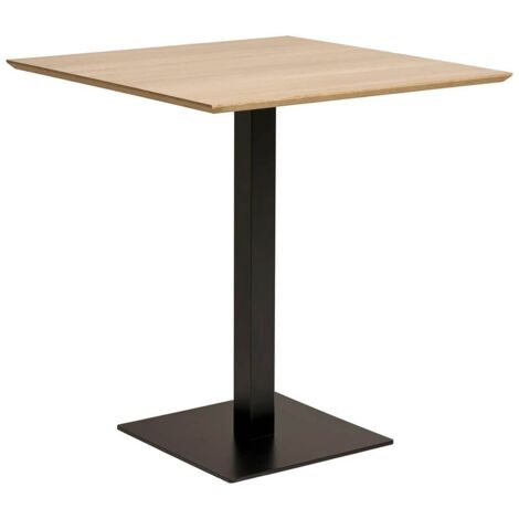 Altobuy – Table carrée 70x70cm en mélaminé effet bois – Pied central métal noir – Pour petits espaces – Style bistro moderne