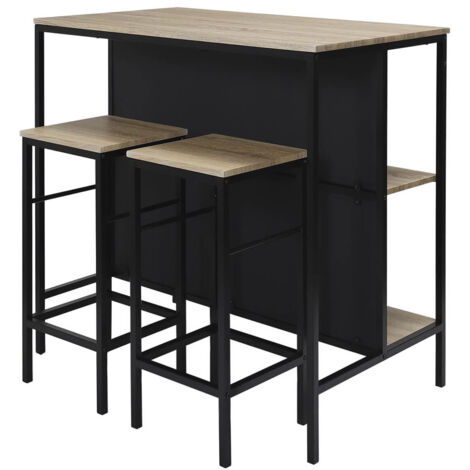 Altobuy – Table îlot haute 100x60xH95 cm – MDF et métal noir – 4 tabourets ergonomiques pour cuisine moderne – Élégance et confort