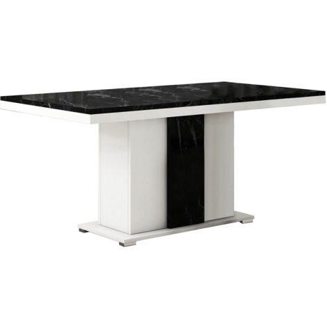 Altobuy – Table repas 160x90 cm avec pied central blanc et aspect marbre noir – Design italien moderne – Structure en panneau de particules