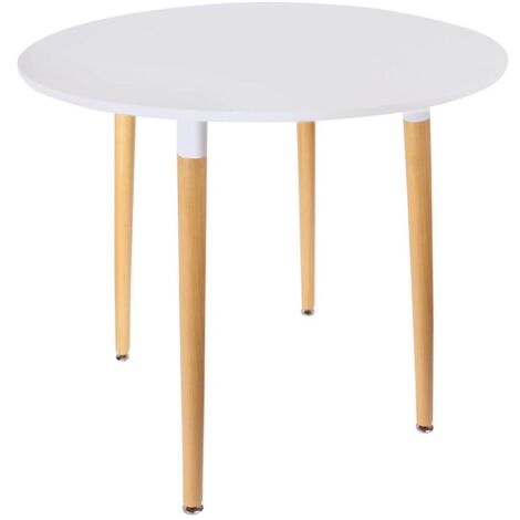 Altobuy – Table ronde blanche Ø76 cm avec pieds en bois massif – Design moderne pour salle à manger – Hauteur 74 cm – Livrée non montée