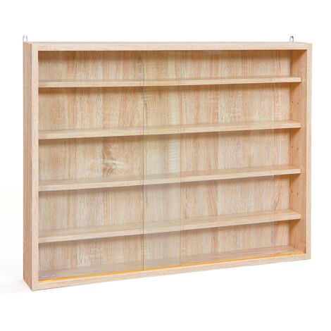 Altobuy – Vitrine murale 5 compartiments en chêne – Dimensions 80x9,5xH60 cm – Verre sécurit – Charge max 500g par étagère