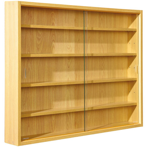 Altobuy – Vitrine murale 5 compartiments hêtre – Dimensions 80x9,5x60 cm – Verre sécurit – Charge 500 g par étagère – Montage nécessaire