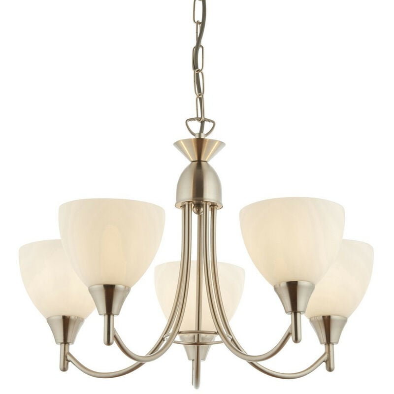 Alton - 5 Light Multi Arm Ceiling Pendant Satin Chrome, Matt Opal Glass, E14 - Endon