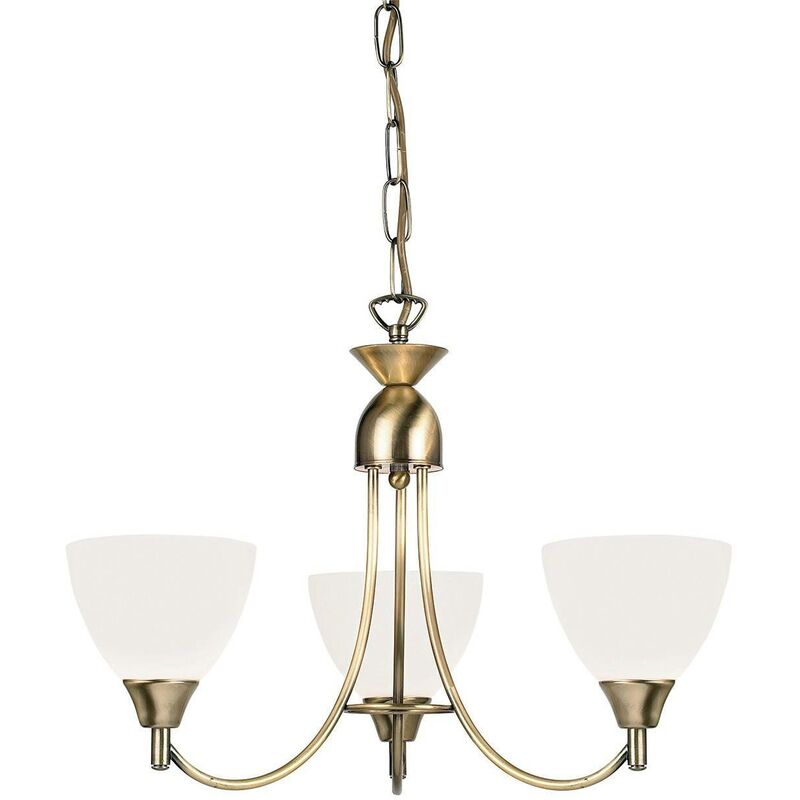 Endon Lighting - Endon Alton - 3 Light Multi Arm Ceiling Pendant Antique Brass, Opal Glass, E14