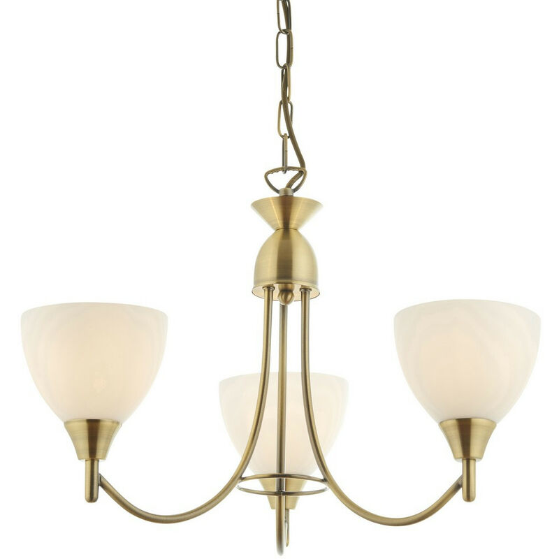 Endon Alton - 3 Light Multi Arm Ceiling Pendant Antique Brass, Opal Glass, E14